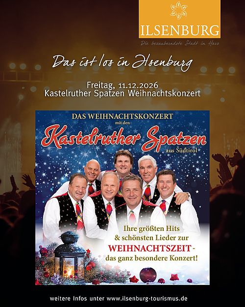 Am Freitag, 11.12.2026 findet in der Harzlandhalle die Veranstaltung "Kastelruther Spatzen - das Weihnachtskonzert"...