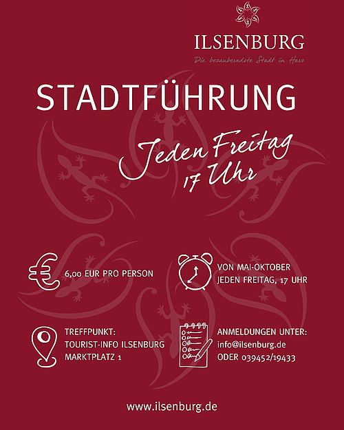 Öffentliche Stadtführungen in Ilsenburg (Harz) 🏰 

Ilsenburg – idyllisch am Nordrand des Harzes gelegen – begeistert mit...