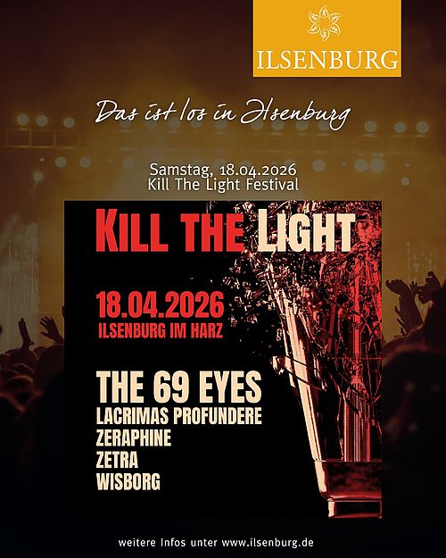 Am 18.04.2026 findet die Veranstaltung "Kill the Light" in der Fürst Stolberg Hütte in Ilsenburg statt. 💡🎶 Tickets...
