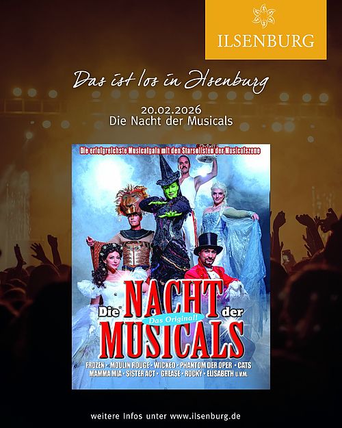Am 20.02.2026 findet die Veranstaltung "Die Nacht der Musicals". 🎶🌃
Es sind noch wenige Tickets verfügbar, erhältlich...